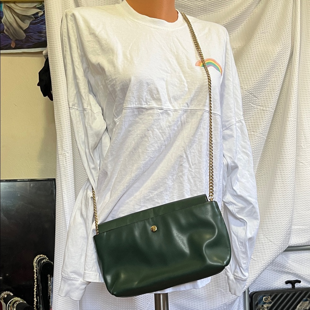 Zara Forest Green Crossbody Bag with Gold Chain